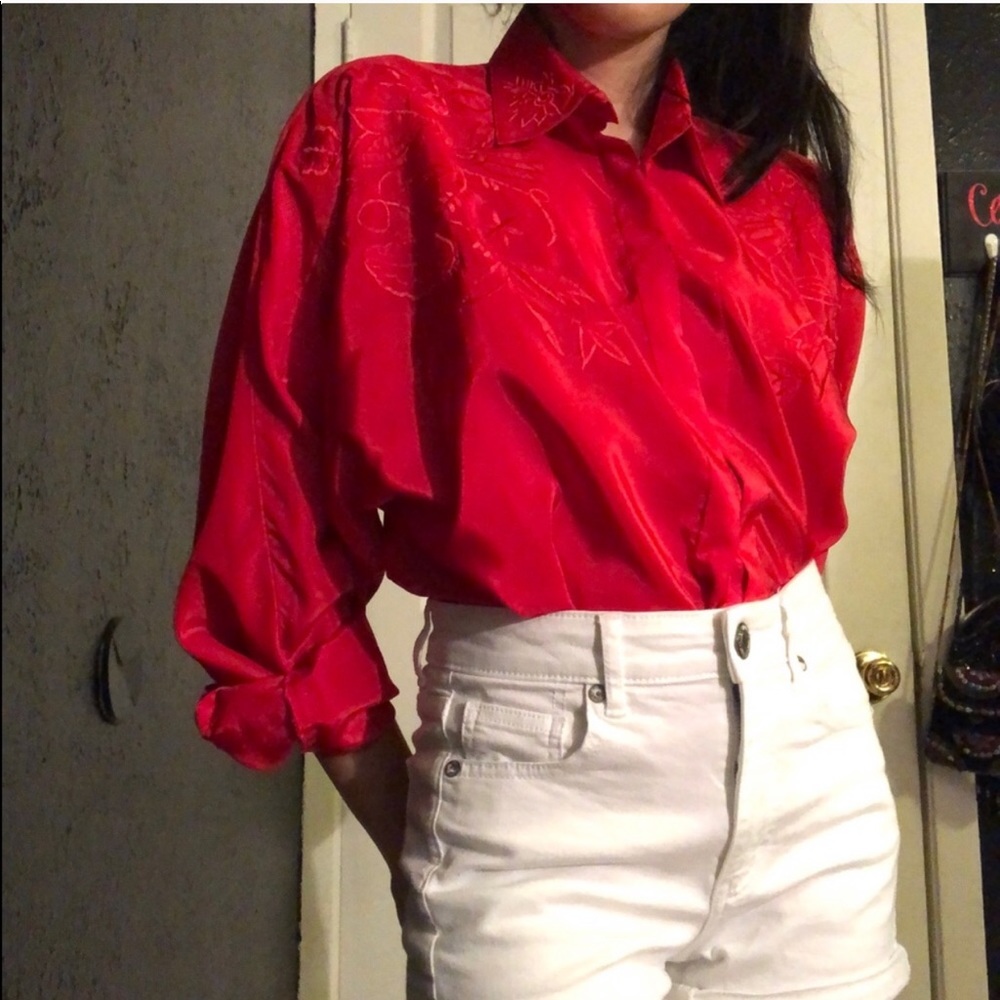Vintage Red Embroidered Blouse